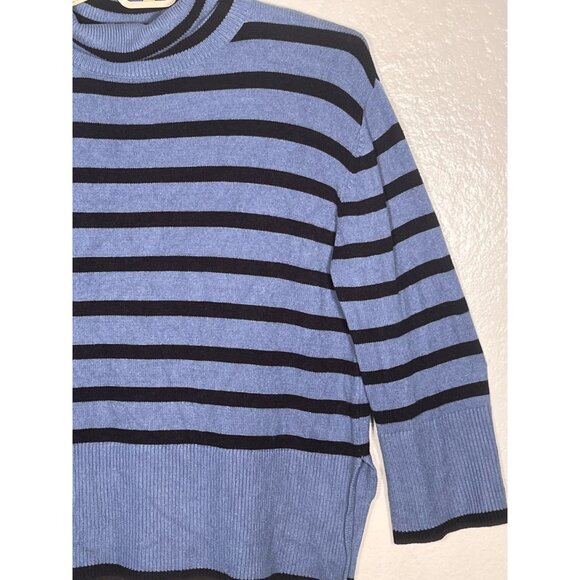 BTFBM Striped Blue & Black Ribbed Knit Turtleneck Sweater XL Warm Oversized - Picture 6 of 16